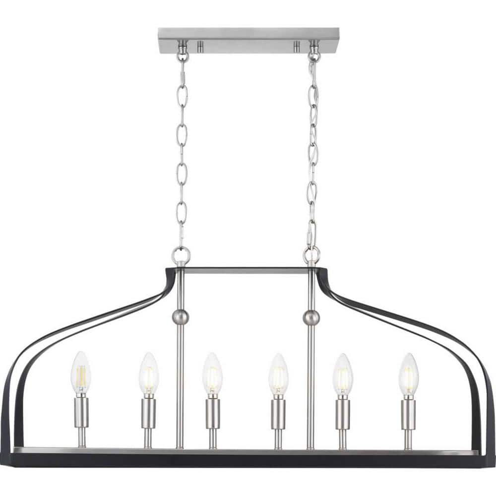 Progress Lighting Abner Mill 6-Light Brushed Nickel Chandelier with Matte Black Accents