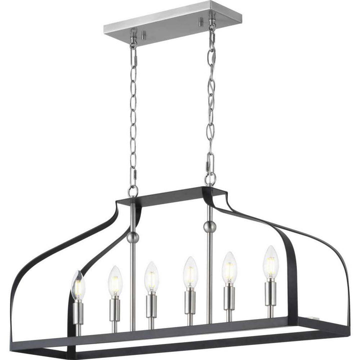 Progress Lighting Abner Mill 6-Light Brushed Nickel Chandelier with Matte Black Accents