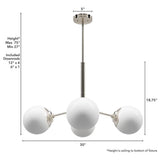 Hunter Hepburn 4-Light Brushed Nickel Branch Chandelier with Cased White Glass Shades