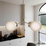 Hunter Hepburn 4-Light Brushed Nickel Branch Chandelier with Cased White Glass Shades