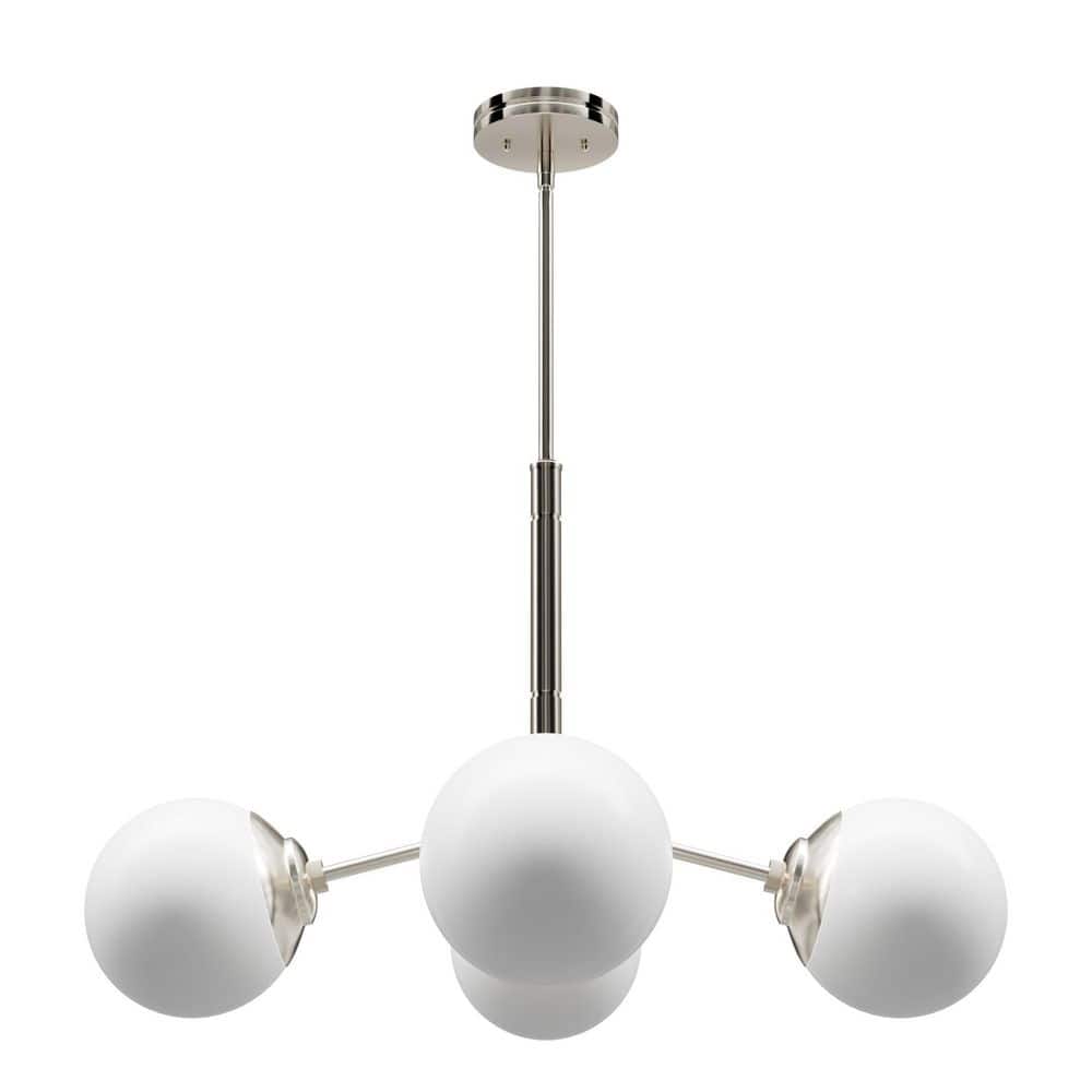 Hunter Hepburn 4-Light Brushed Nickel Branch Chandelier with Cased White Glass Shades