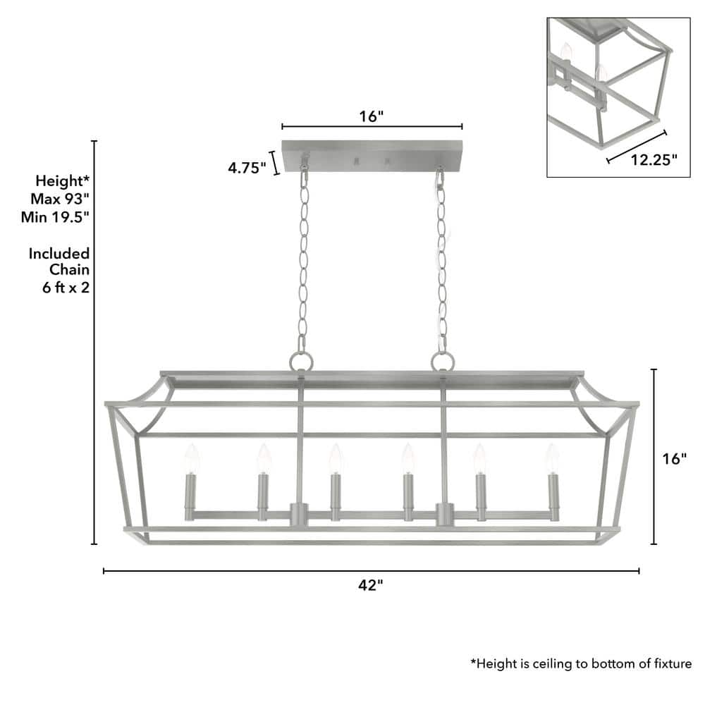 Hunter Laurel Ridge 6 Light Brushed Nickel Linear Chandelier Kitchen Light
