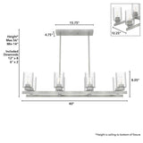 Hunter Hartland 8 Light Brushed Nickel Linear Chandelier with Seeded Glass Shades Dining Room Light