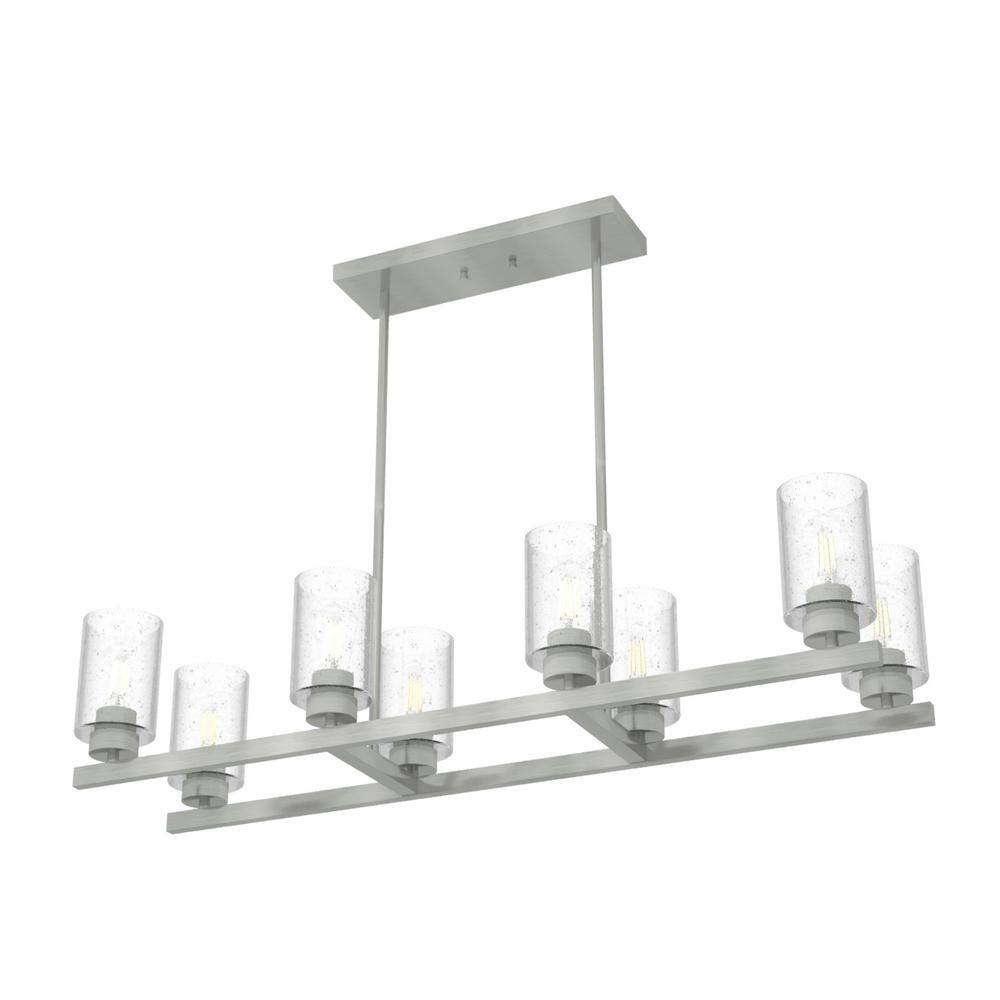 Hunter Hartland 8 Light Brushed Nickel Linear Chandelier with Seeded Glass Shades Dining Room Light
