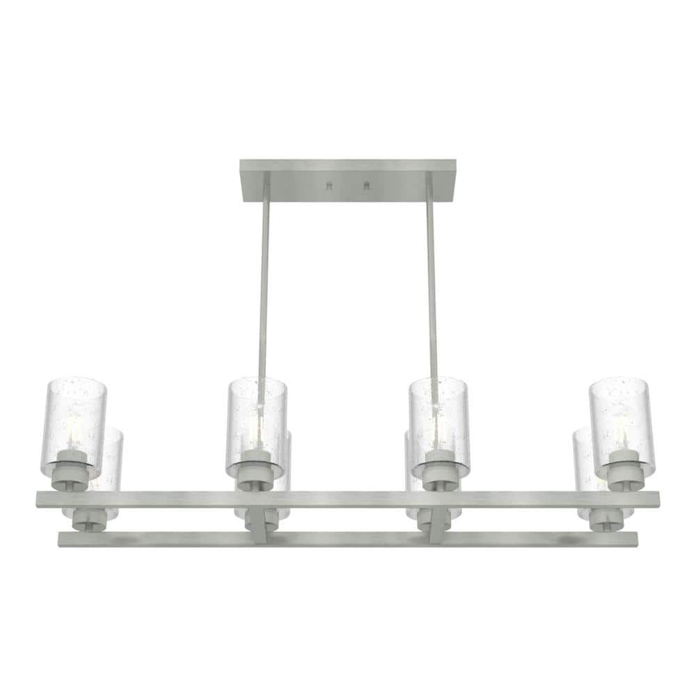 Hunter Hartland 8 Light Brushed Nickel Linear Chandelier with Seeded Glass Shades Dining Room Light