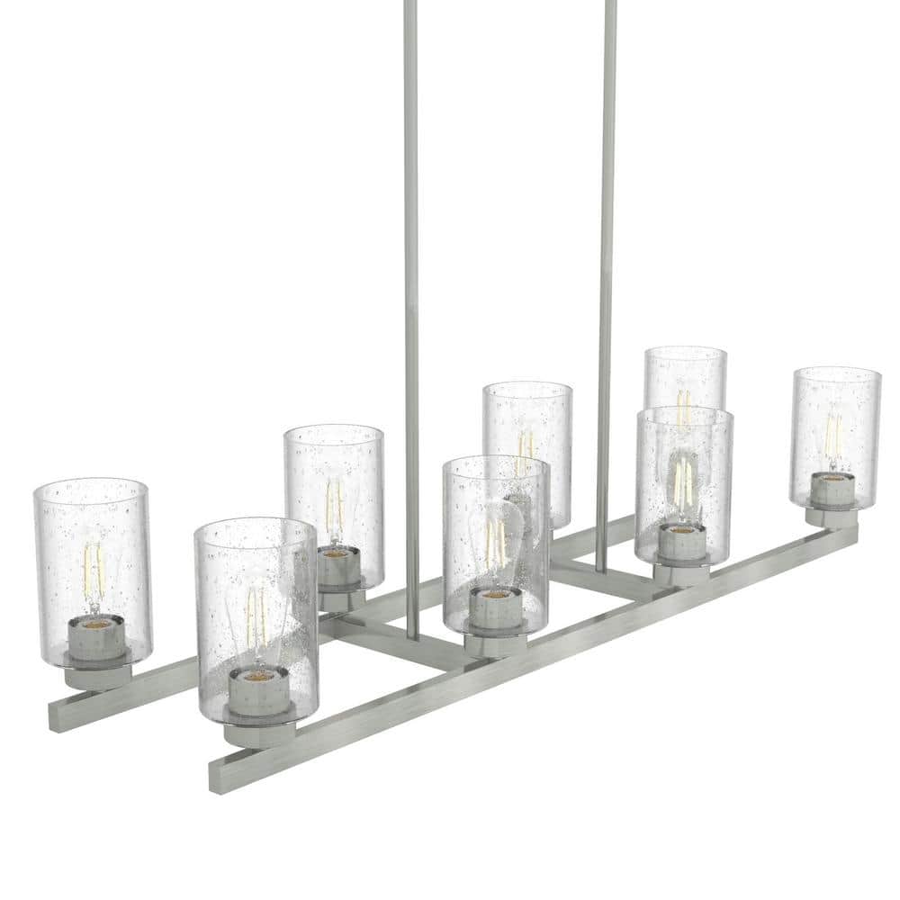 Hunter Hartland 8 Light Brushed Nickel Linear Chandelier with Seeded Glass Shades Dining Room Light