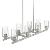 Hunter Hartland 8 Light Brushed Nickel Linear Chandelier with Seeded Glass Shades Dining Room Light