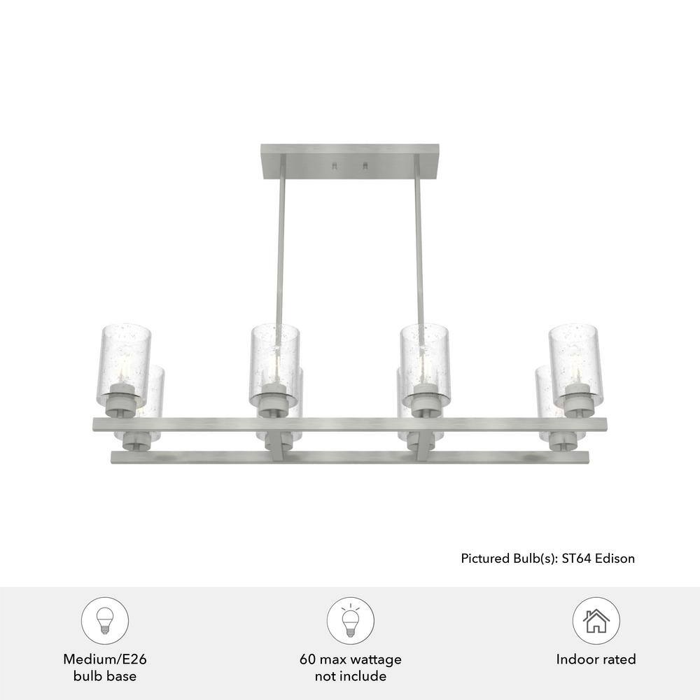 Hunter Hartland 8 Light Brushed Nickel Linear Chandelier with Seeded Glass Shades Dining Room Light