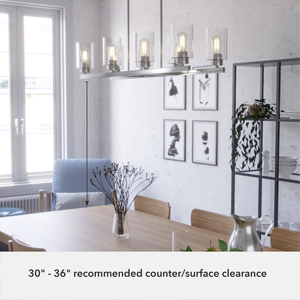 Hunter Hartland 8 Light Brushed Nickel Linear Chandelier with Seeded Glass Shades Dining Room Light