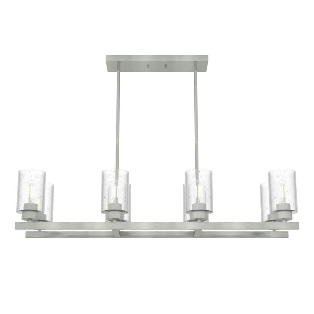 Hunter Hartland 8 Light Brushed Nickel Linear Chandelier with Seeded Glass Shades Dining Room Light