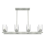 Hunter Hartland 8 Light Brushed Nickel Linear Chandelier with Seeded Glass Shades Dining Room Light