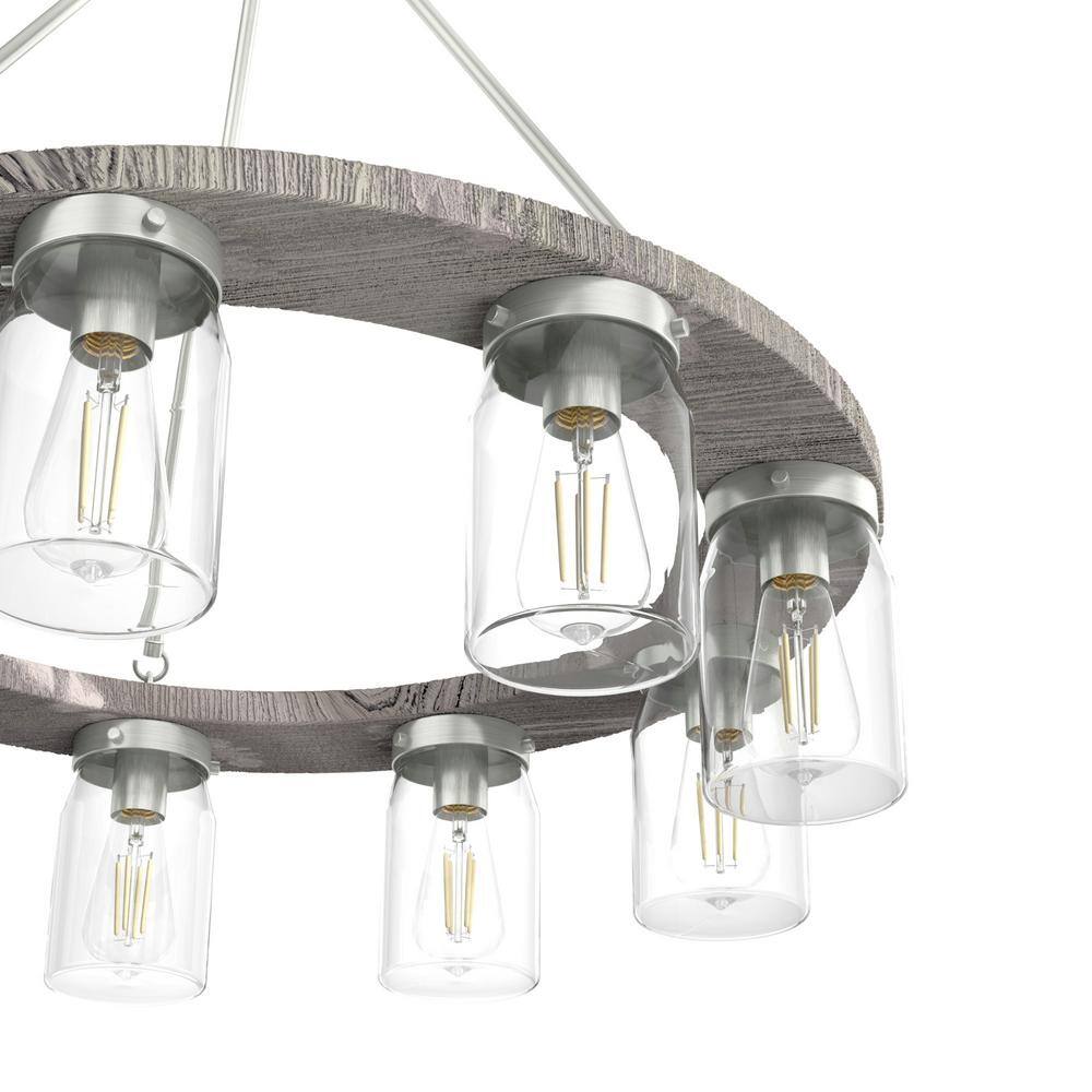 Hunter Devon Park 9-Light Brushed Nickel Wagonwheel Chandelier with Clear Glass Shades Kitchen Light