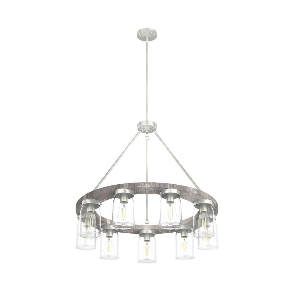Hunter Devon Park 9-Light Brushed Nickel Wagonwheel Chandelier with Clear Glass Shades Kitchen Light