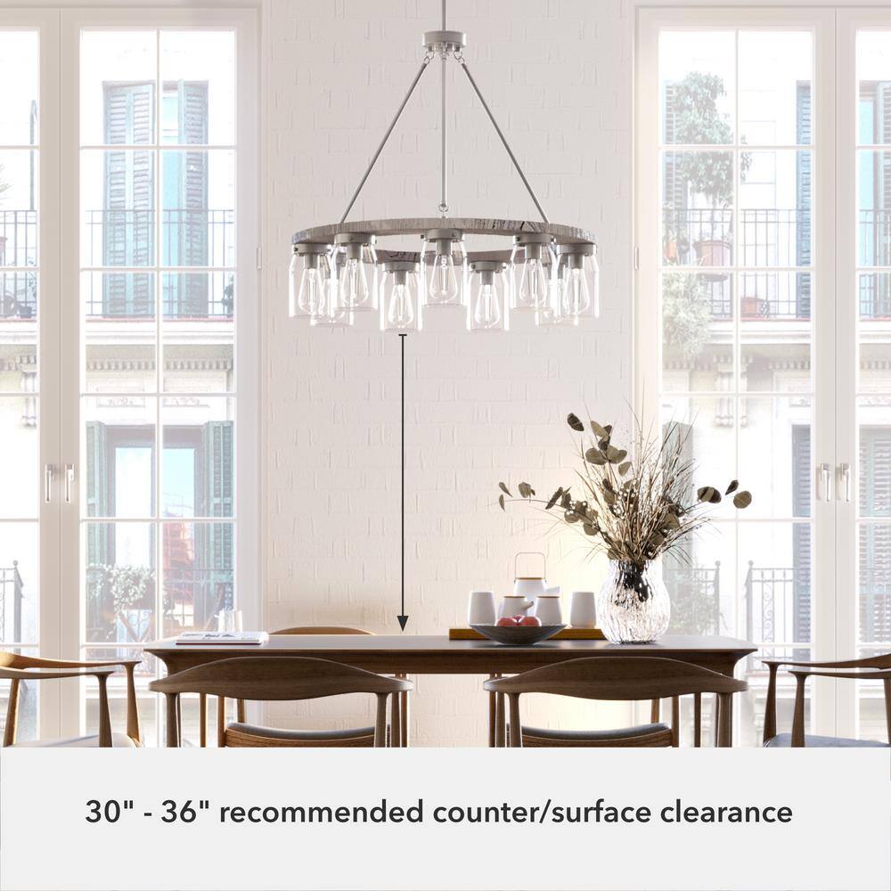 Hunter Devon Park 9-Light Brushed Nickel Wagonwheel Chandelier with Clear Glass Shades Kitchen Light