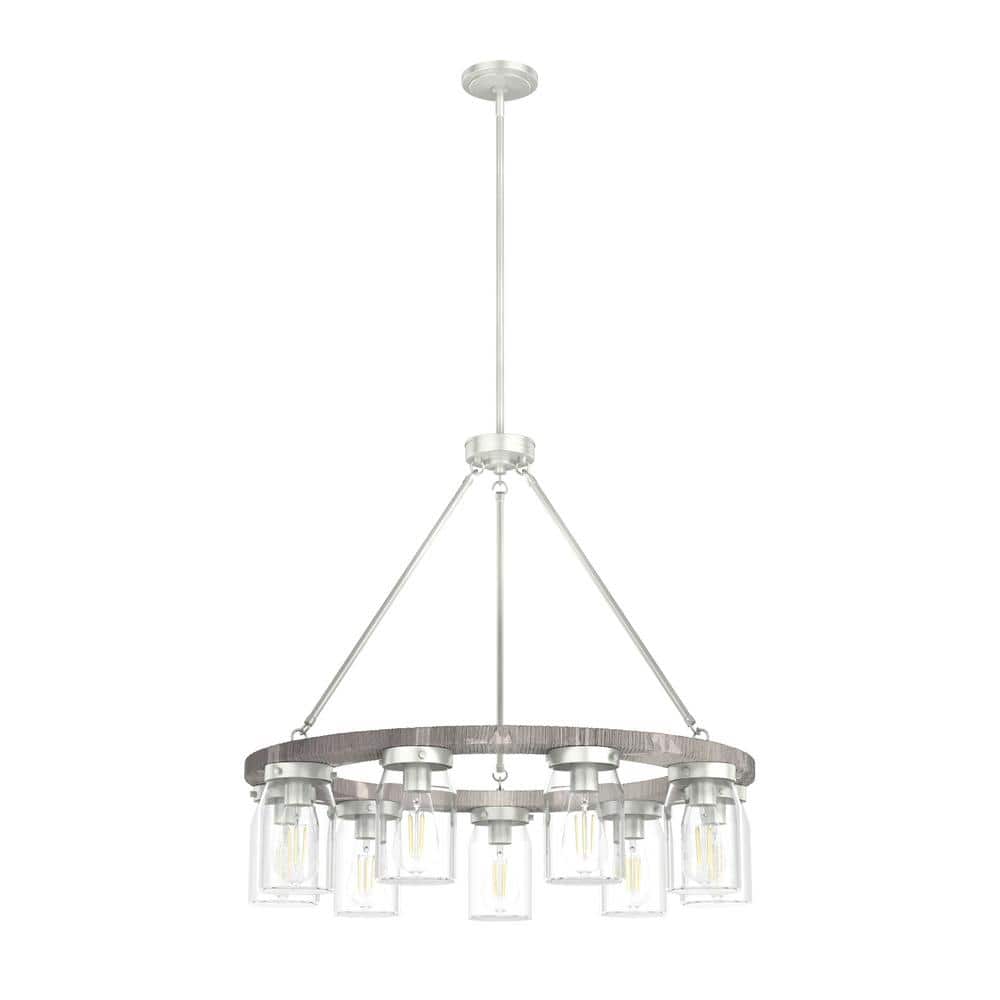 Hunter Devon Park 9-Light Brushed Nickel Wagonwheel Chandelier with Clear Glass Shades Kitchen Light