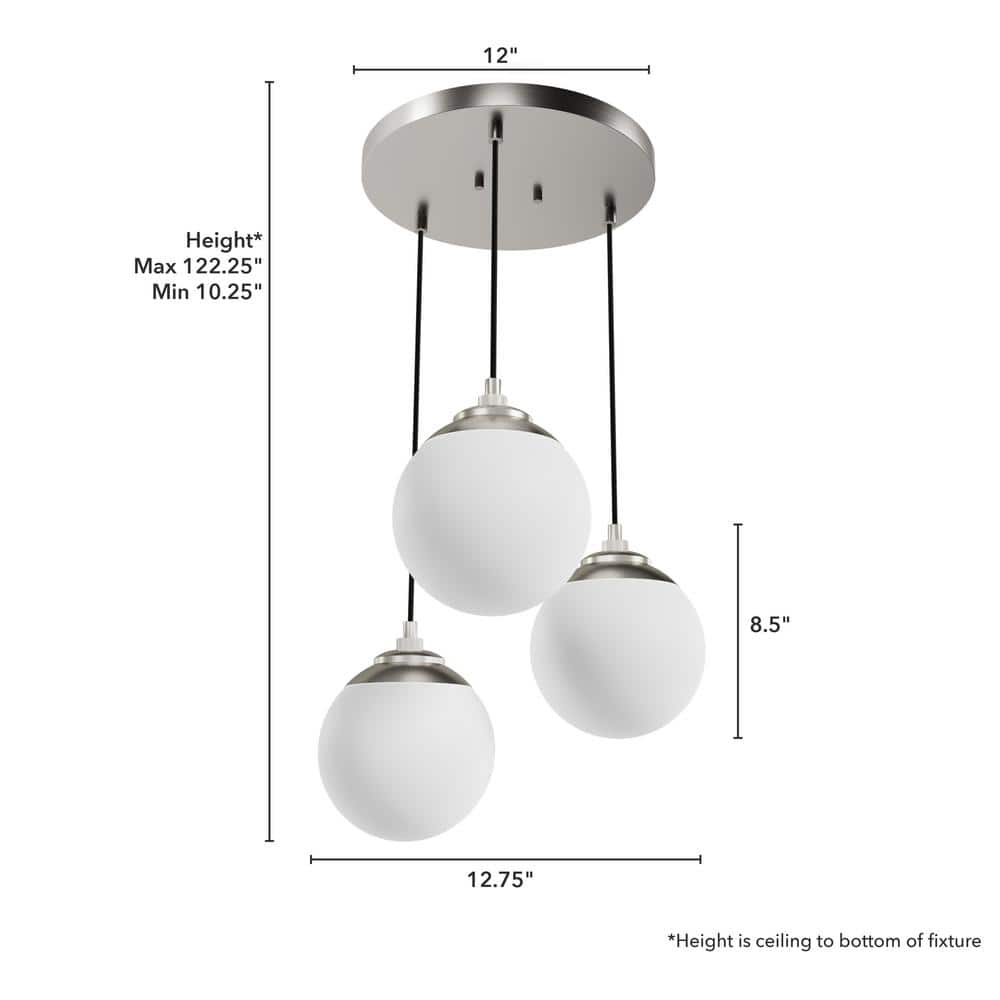 Hunter Hepburn 3-Light Brushed Nickel Shaded Chandelier with Cased White Glass Shades