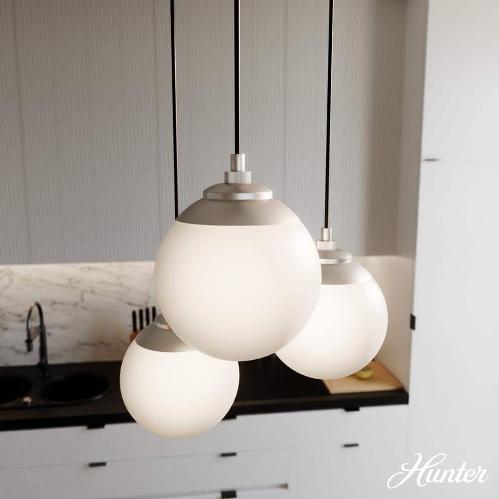 Hunter Hepburn 3-Light Brushed Nickel Shaded Chandelier with Cased White Glass Shades