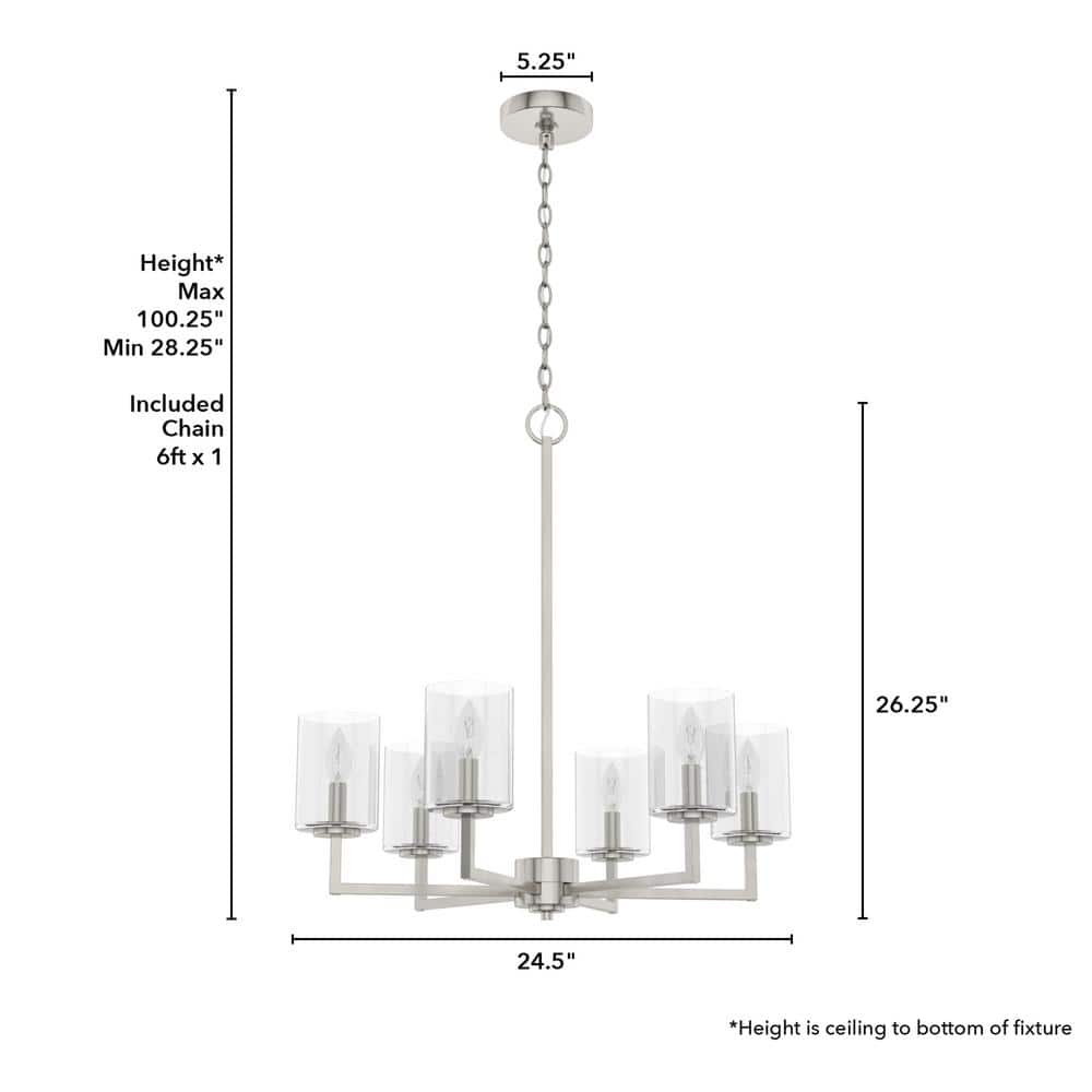 Hunter Kerrison 6-Light Brushed Nickel Island Chandelier with Clear Seeded Glass Shades