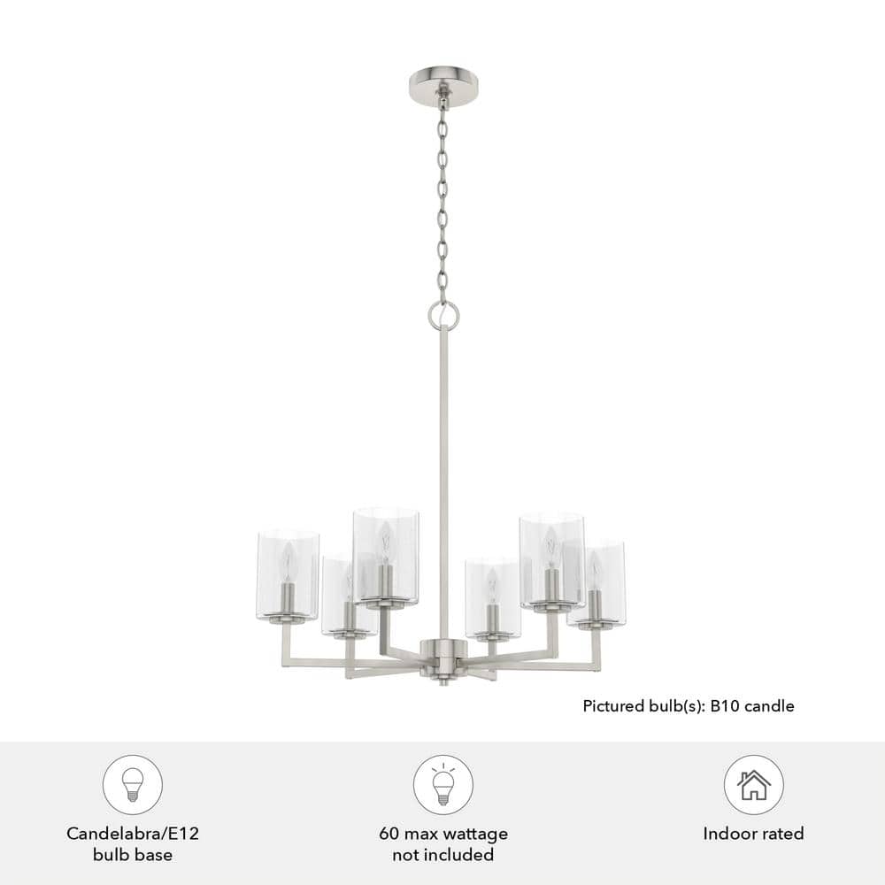 Hunter Kerrison 6-Light Brushed Nickel Island Chandelier with Clear Seeded Glass Shades
