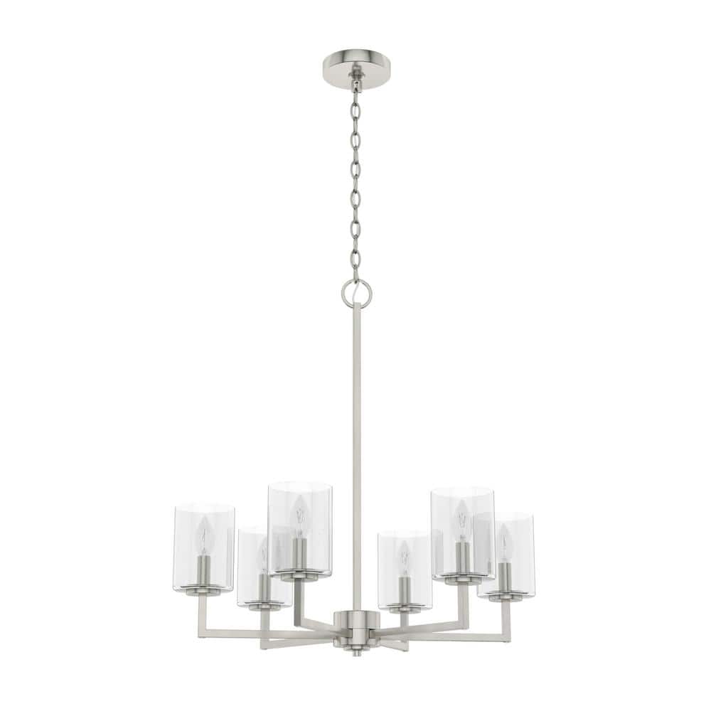 Hunter Kerrison 6-Light Brushed Nickel Island Chandelier with Clear Seeded Glass Shades