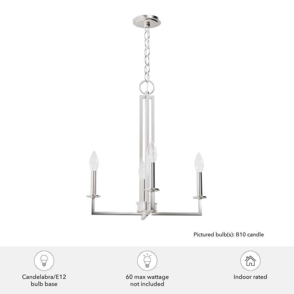 Hunter Bearden 4-Light Brushed Nickel Candle Chandelier for Dining Room with No Bulbs Included