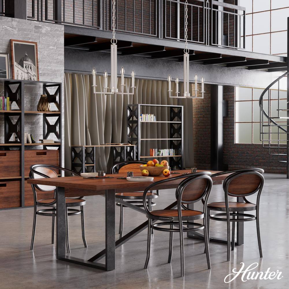 Hunter Bearden 4-Light Brushed Nickel Candle Chandelier for Dining Room with No Bulbs Included