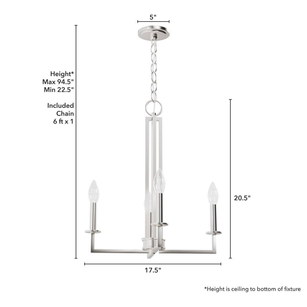 Hunter Bearden 4-Light Brushed Nickel Candle Chandelier for Dining Room with No Bulbs Included
