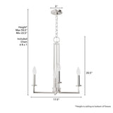 Hunter Bearden 4-Light Brushed Nickel Candle Chandelier for Dining Room with No Bulbs Included