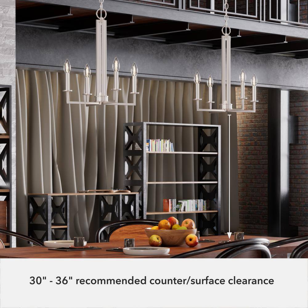 Hunter Bearden 4-Light Brushed Nickel Candle Chandelier for Dining Room with No Bulbs Included
