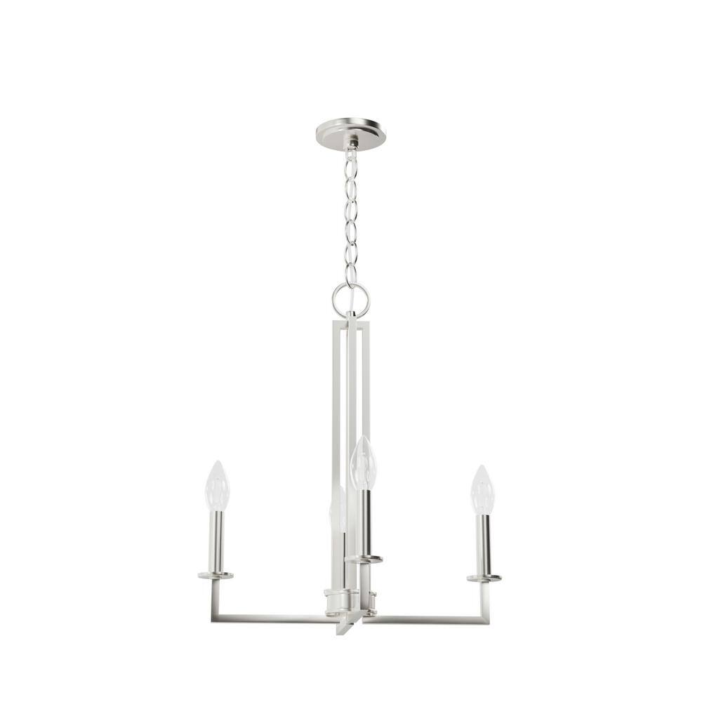 Hunter Bearden 4-Light Brushed Nickel Candle Chandelier for Dining Room with No Bulbs Included