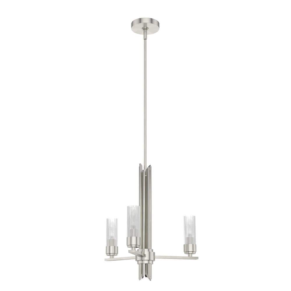 Hunter Gatz 3-Light Brushed Nickel Candlestick Chandelier with Ribbed Glass Shades