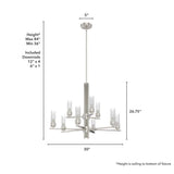 Hunter Gatz 9-Light Brushed Nickel Candlestick Chandelier with Ribbed Glass Shades