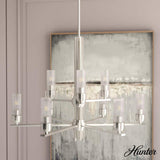 Hunter Gatz 9-Light Brushed Nickel Candlestick Chandelier with Ribbed Glass Shades