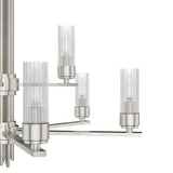 Hunter Gatz 9-Light Brushed Nickel Candlestick Chandelier with Ribbed Glass Shades