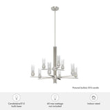 Hunter Gatz 9-Light Brushed Nickel Candlestick Chandelier with Ribbed Glass Shades