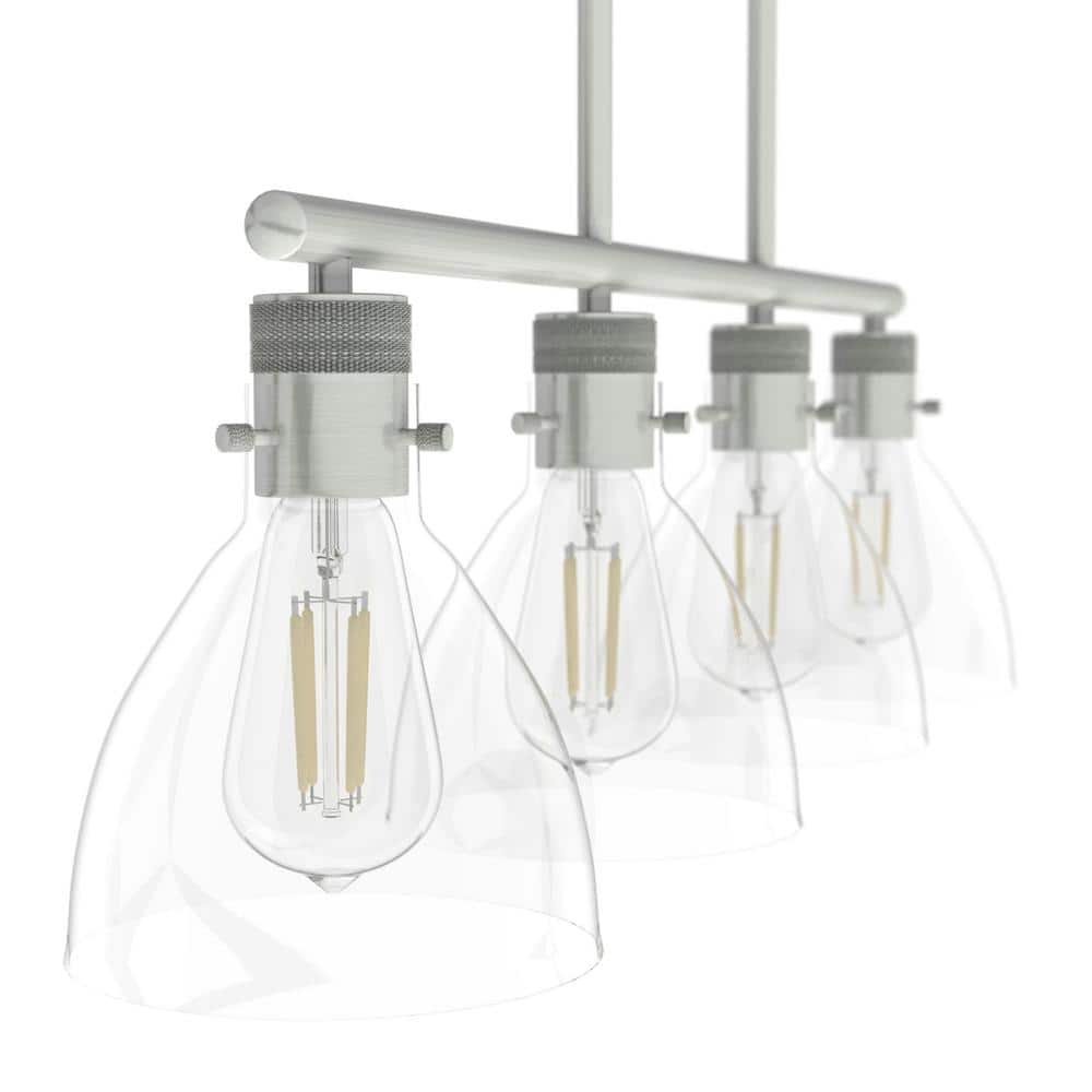 Hunter Van Nuys 4-Light Brushed Nickel Island Linear Chandelier for Kitchen Island with No Bulbs Included