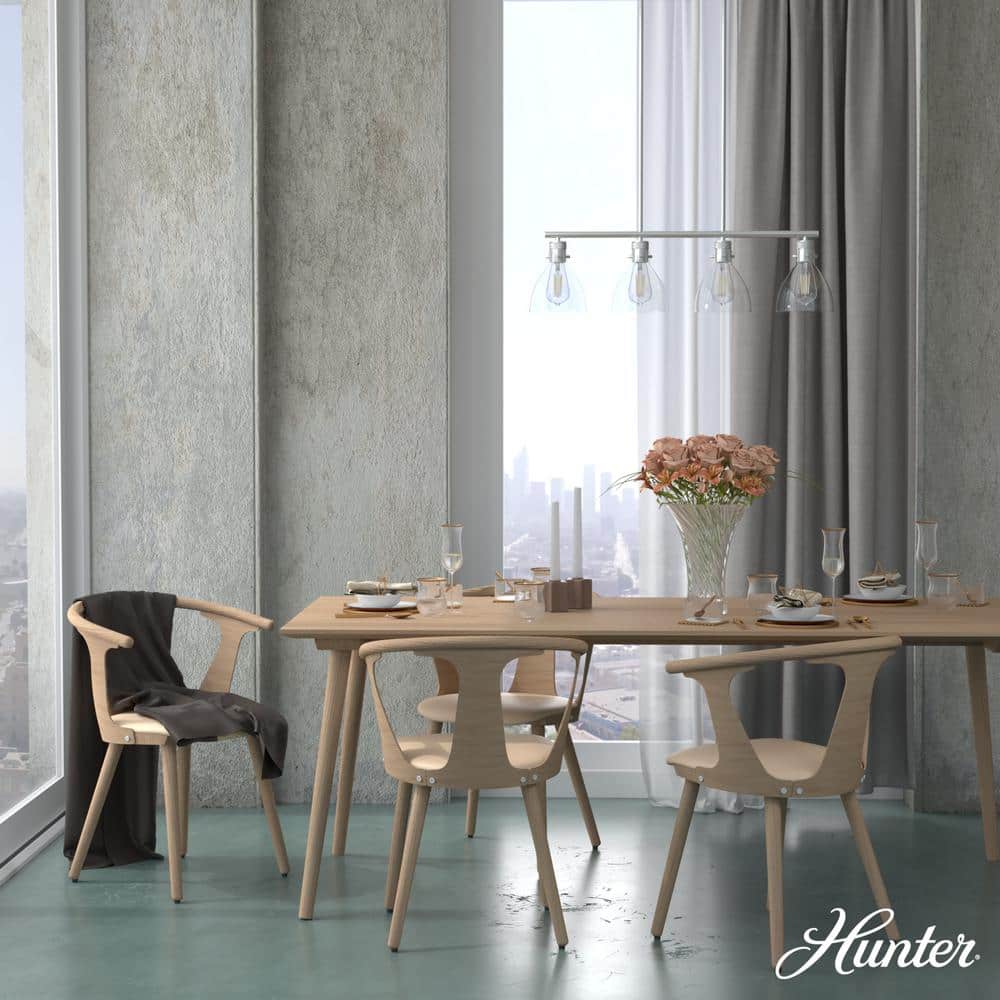 Hunter Van Nuys 4-Light Brushed Nickel Island Linear Chandelier for Kitchen Island with No Bulbs Included