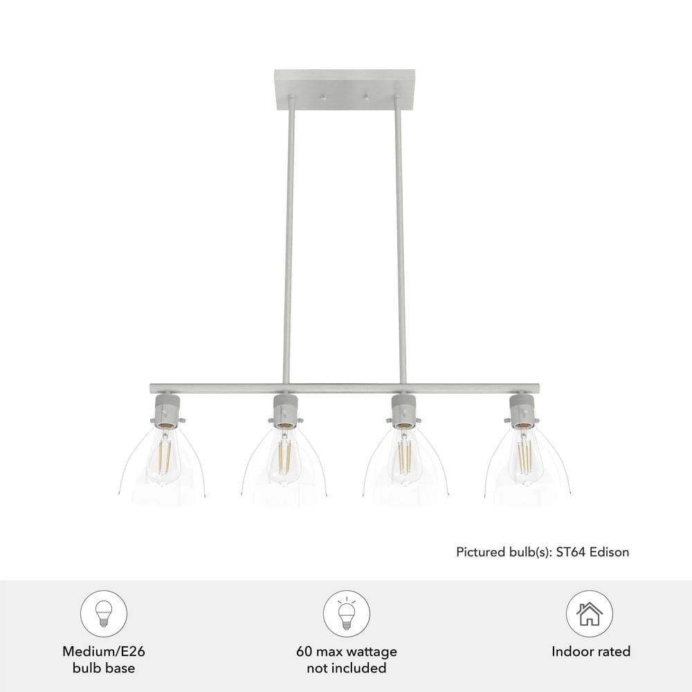 Hunter Van Nuys 4-Light Brushed Nickel Island Linear Chandelier for Kitchen Island with No Bulbs Included
