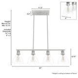 Hunter Van Nuys 4-Light Brushed Nickel Island Linear Chandelier for Kitchen Island with No Bulbs Included