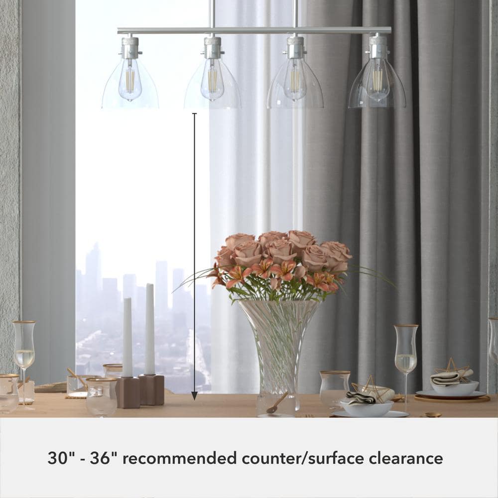 Hunter Van Nuys 4-Light Brushed Nickel Island Linear Chandelier for Kitchen Island with No Bulbs Included