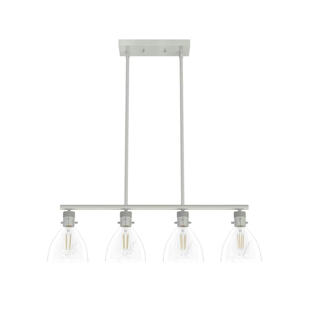 Hunter Van Nuys 4-Light Brushed Nickel Island Linear Chandelier for Kitchen Island with No Bulbs Included