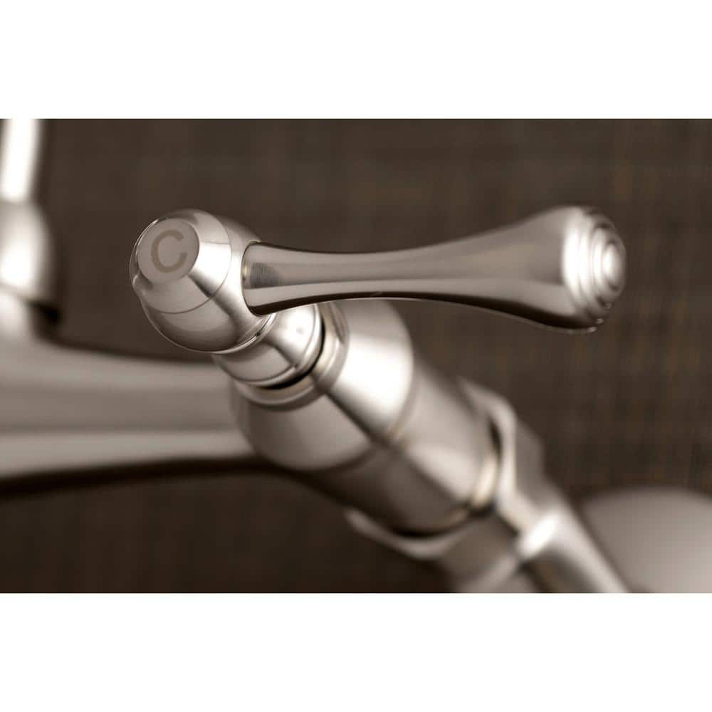 Kingston Brass Kingston Adjustable Center 2-Handle Wall-Mount Laundry Faucet in Brushed Nickel
