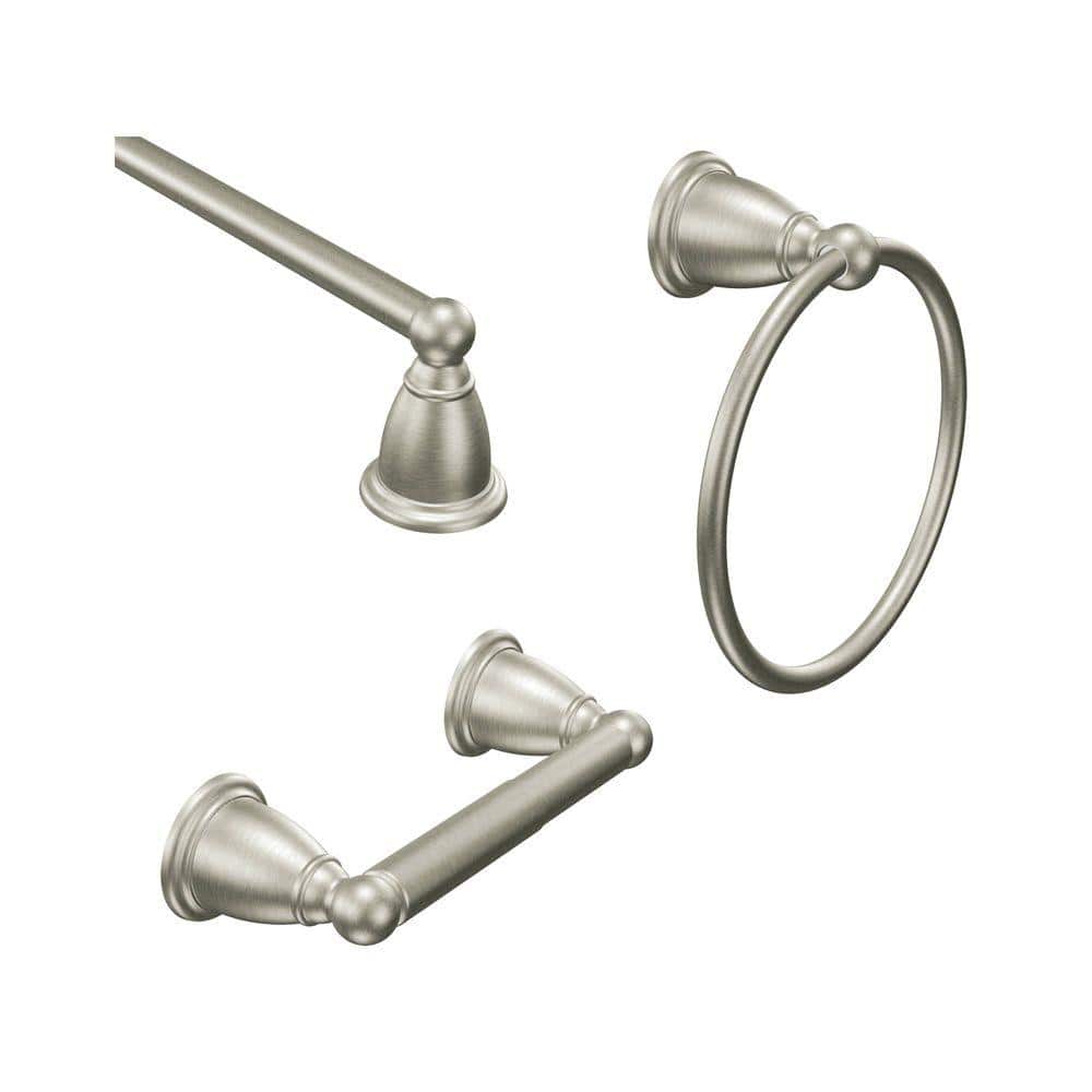 Moen Brantford 3-Piece Bathroom Hardware Set with 24 in. Towel Bar, Paper Holder & Towel Ring, Brushed Nickel