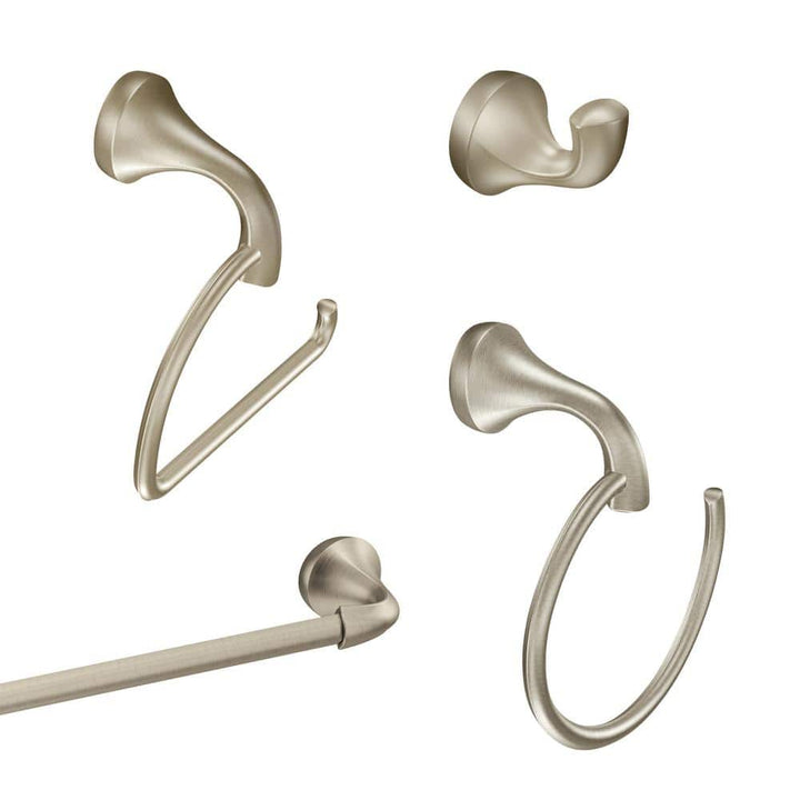 Moen Eva 4-Piece Bath Hardware Set with 24 in. Towel Bar, Paper Holder, Towel Ring, and Robe Hook in Brushed Nickel
