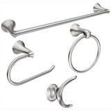 Moen Darcy 4-Piece Press & Mark Bath Hardware Set with 24 in. Towel Bar, Towel Ring, Pivoting Paper Holder and Robe Hook in Brushed Nickel