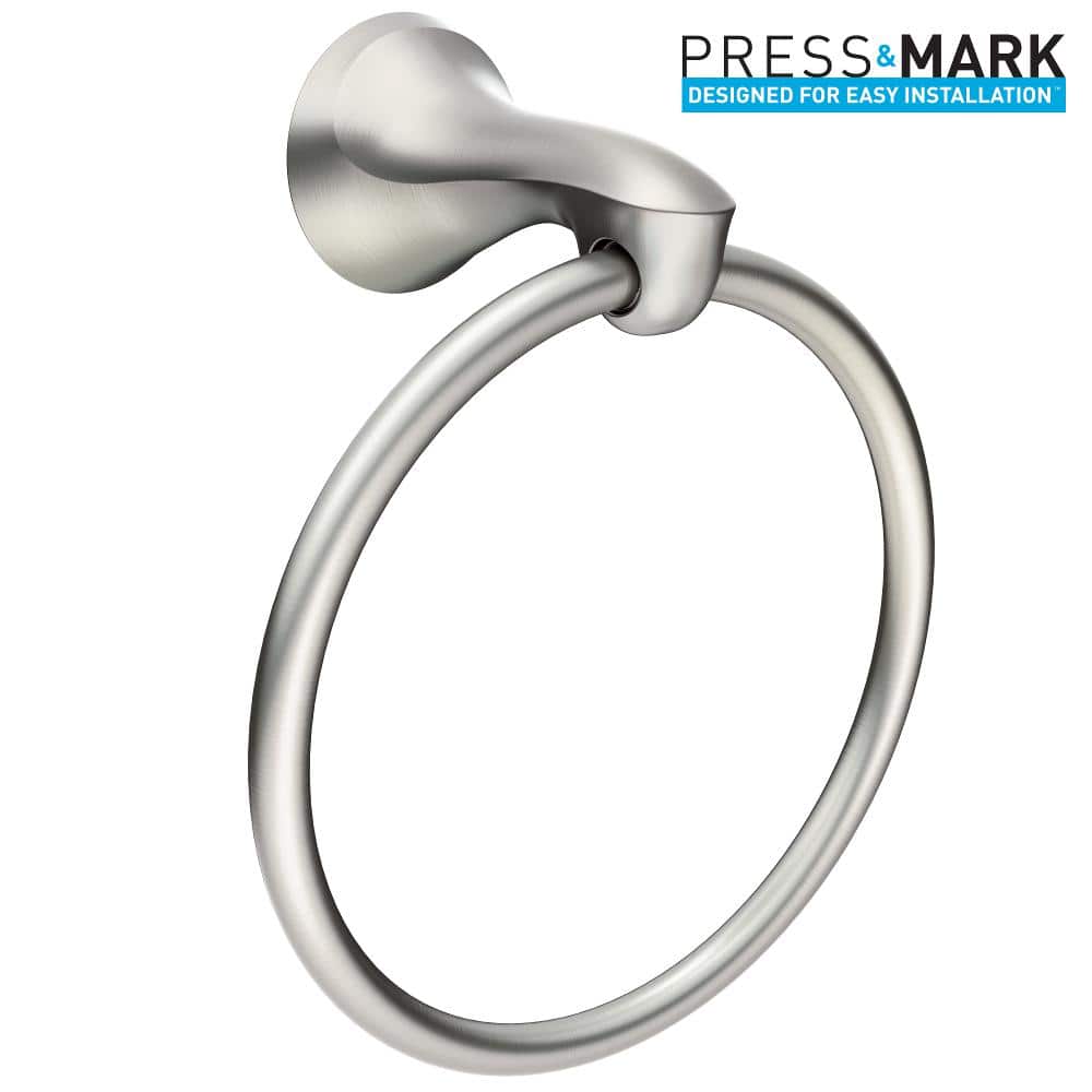 Moen Darcy 4-Piece Press & Mark Bath Hardware Set with 24 in. Towel Bar, Towel Ring, Pivoting Paper Holder and Robe Hook in Brushed Nickel