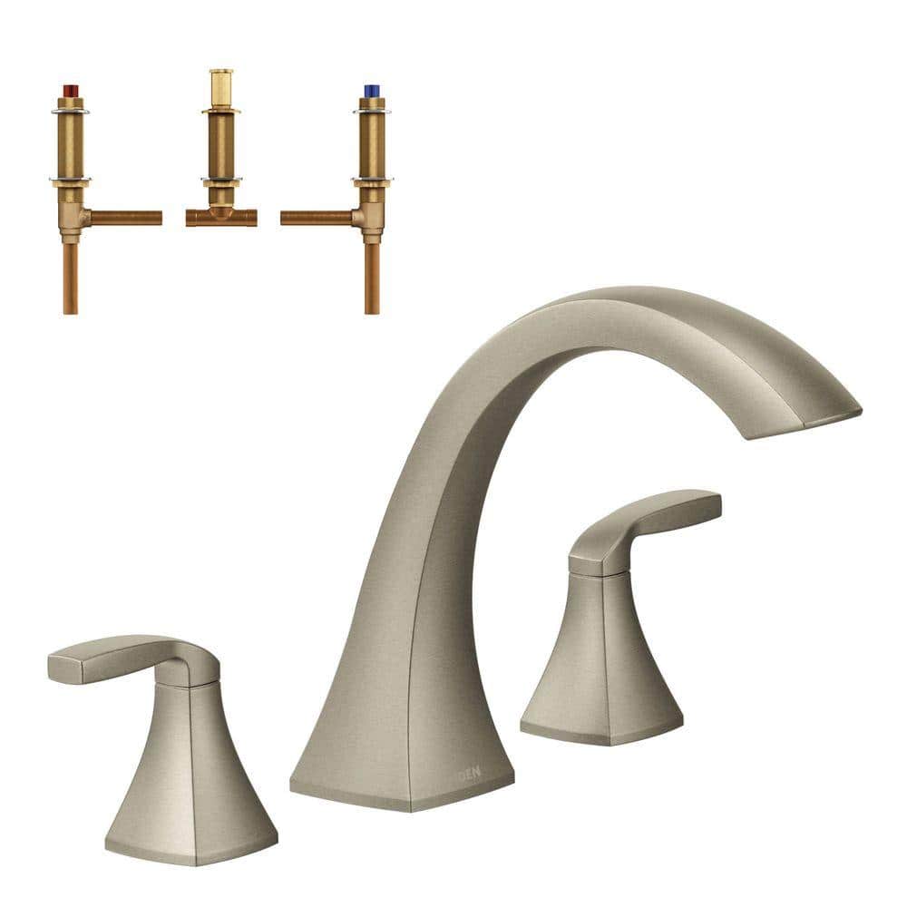 Voss 2-Handle Deck-Mount High Arc Roman Tub Faucet Trim Kit with Valve in Brushed Nickel