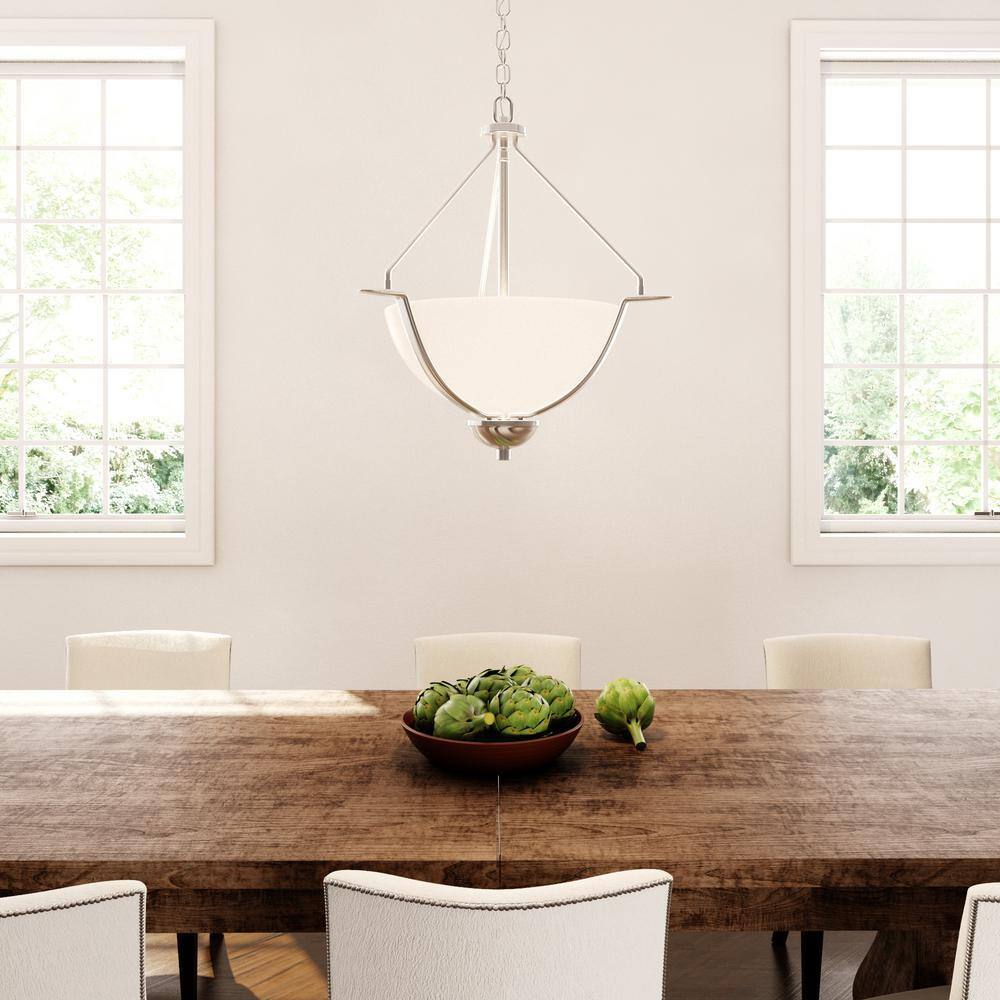 Progress Lighting Bravo Collection 3-Light Brushed Nickel Foyer Pendant with Etched Glass