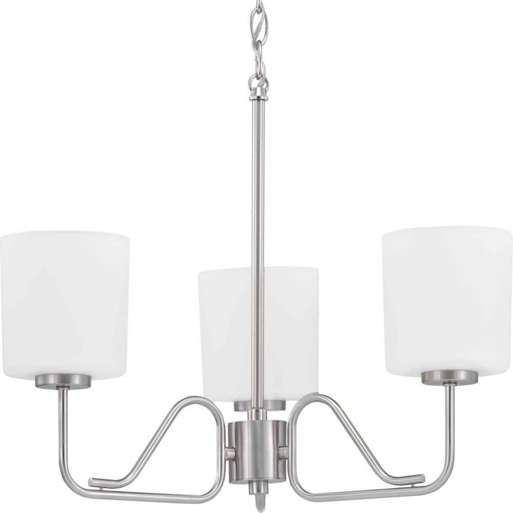 Progress Lighting Tobin Collection 3-Light Brushed Nickel Etched White Glass Modern Chandelier Light