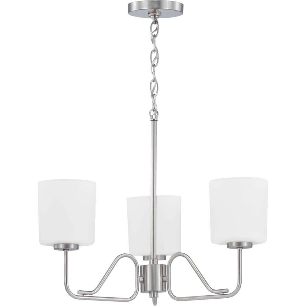Progress Lighting Tobin Collection 3-Light Brushed Nickel Etched White Glass Modern Chandelier Light